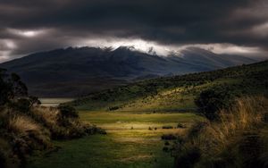 Preview wallpaper valley, mountain, light, landscape, dark