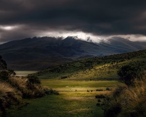 Preview wallpaper valley, mountain, light, landscape, dark