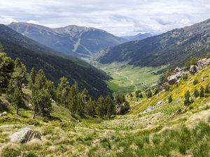 Preview wallpaper valley, mountains, hills, landscape, nature