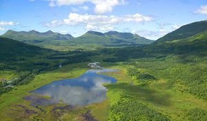 Preview wallpaper valley, mountains, hills, swamp