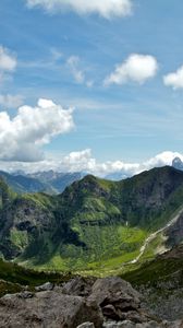 Preview wallpaper valley, mountains, rocks, sky, clouds