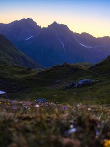 Preview wallpaper valley, mountains, sunrise, nature