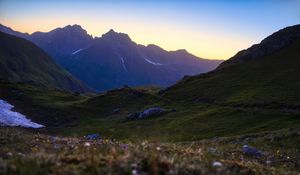 Preview wallpaper valley, mountains, sunrise, nature