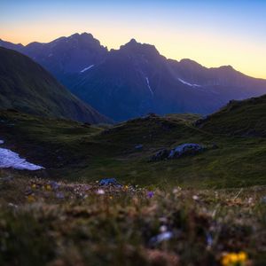 Preview wallpaper valley, mountains, sunrise, nature