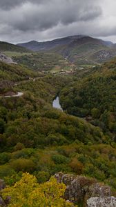 Preview wallpaper valley, mountains, trees, forest, river