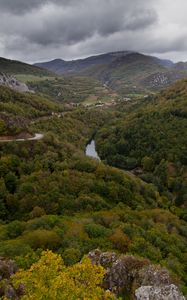 Preview wallpaper valley, mountains, trees, forest, river