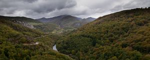 Preview wallpaper valley, mountains, trees, forest, river