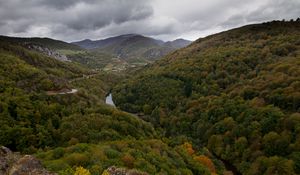 Preview wallpaper valley, mountains, trees, forest, river