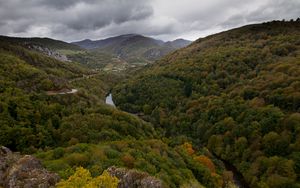 Preview wallpaper valley, mountains, trees, forest, river