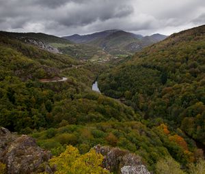 Preview wallpaper valley, mountains, trees, forest, river