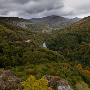 Preview wallpaper valley, mountains, trees, forest, river