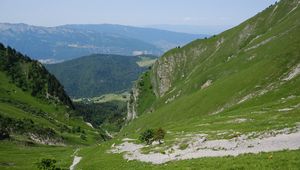 Preview wallpaper valley, mountains, trees, grass, landscape