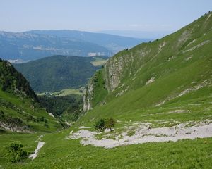 Preview wallpaper valley, mountains, trees, grass, landscape