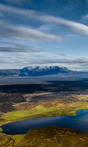 Preview wallpaper valley, pond, mountains, sky, nature