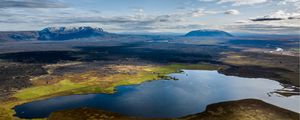 Preview wallpaper valley, pond, mountains, sky, nature