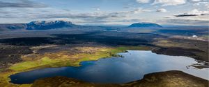 Preview wallpaper valley, pond, mountains, sky, nature