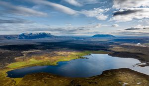 Preview wallpaper valley, pond, mountains, sky, nature