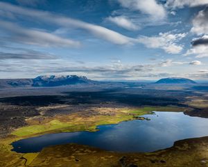 Preview wallpaper valley, pond, mountains, sky, nature