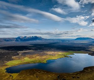 Preview wallpaper valley, pond, mountains, sky, nature