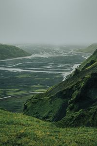 Preview wallpaper valley, river, aerial view, fog, nature