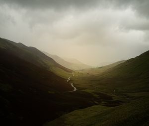 Preview wallpaper valley, river, fog, slope