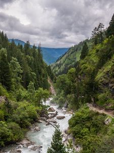 Preview wallpaper valley, river, trees, mountains