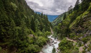 Preview wallpaper valley, river, trees, mountains