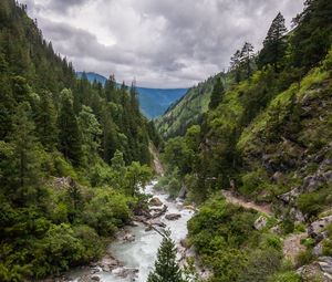 Preview wallpaper valley, river, trees, mountains