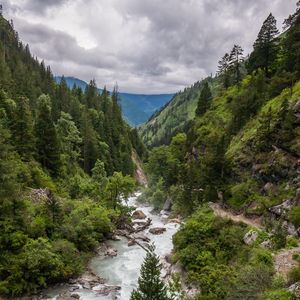 Preview wallpaper valley, river, trees, mountains