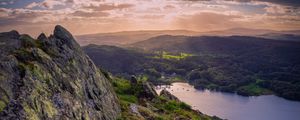 Preview wallpaper valley, rocks, hills, lake