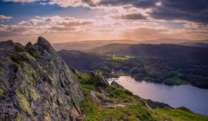 Preview wallpaper valley, rocks, hills, lake