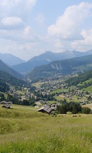 Preview wallpaper valley, slope, nature, houses, mountains