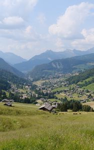 Preview wallpaper valley, slope, nature, houses, mountains