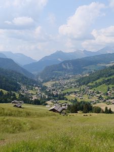 Preview wallpaper valley, slope, nature, houses, mountains