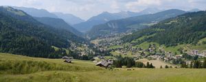 Preview wallpaper valley, slope, nature, houses, mountains