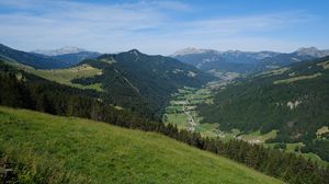 Preview wallpaper valley, trail, hills, trees, landscape