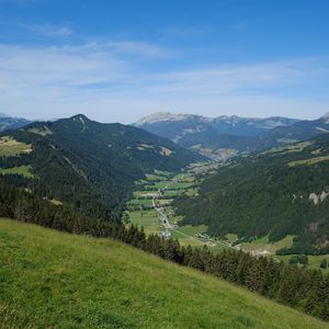 Preview wallpaper valley, trail, hills, trees, landscape