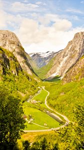 Preview wallpaper valley, trail, mountains, trees