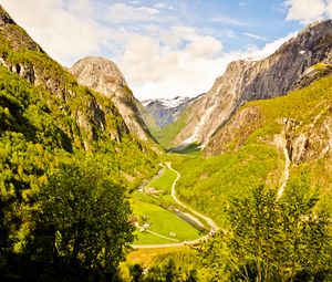 Preview wallpaper valley, trail, mountains, trees