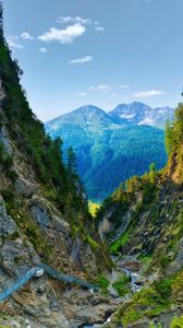 Preview wallpaper valley, trail, mountains, trees, nature