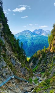 Preview wallpaper valley, trail, mountains, trees, nature