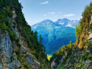 Preview wallpaper valley, trail, mountains, trees, nature