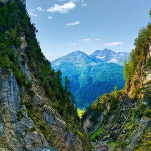 Preview wallpaper valley, trail, mountains, trees, nature