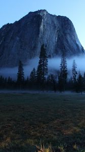 Preview wallpaper valley, trees, fog, mountain