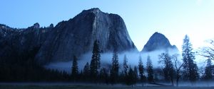 Preview wallpaper valley, trees, fog, mountain