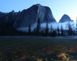 Preview wallpaper valley, trees, fog, mountain