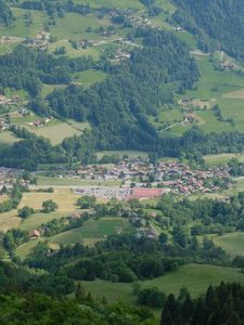 Preview wallpaper valley, trees, houses, aerial view