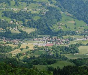 Preview wallpaper valley, trees, houses, aerial view