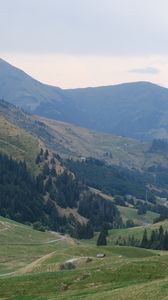 Preview wallpaper valley, trees, mountains, hills, nature