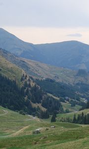 Preview wallpaper valley, trees, mountains, hills, nature